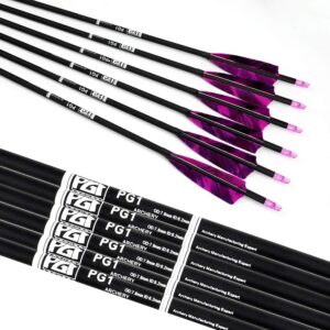 PG1ARCHERY 31-Inch Carbon Arrows Target Practice Hunting Arrow with 4" Shield Fletching spine 500 Arrows for Recurve Bow LongBow Compound Bow Pruple (Pack of 6)