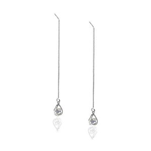 reffeer solid 925 sterling silver cz droplet chain dangle earrings for women teen girls tassel dangle earrings threader (a-silver)