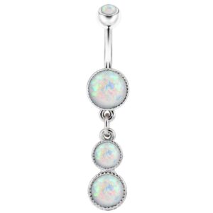 cocharm 14g white opal belly button rings surgical steel dangle navel rings for women dangly navel piercing jewelry dangling belly piercing belly bar