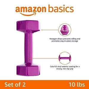 Amazon Basics Vinyl Coated Dumbbell Hand Weights, 10 Pounds, Pair, Purple