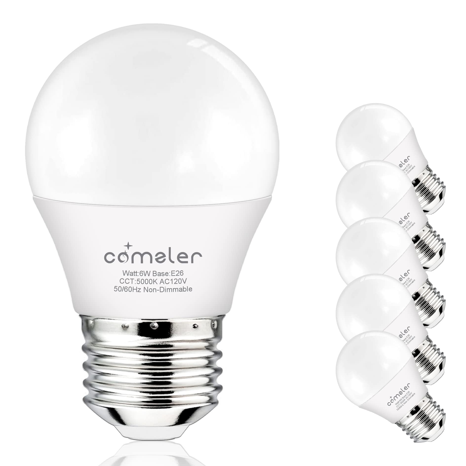 comzler 6W A15 LED Bulb Daylight 60 Watt Equivalent, E26 Medium Screw Base Small Light Bulb Cool White 5000K, Home Lighting Decorative Ceiling Fan Light Bulbs Non-Dimmable(Pack of 6) …