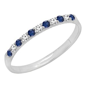 dazzlingrock collection 1.5 mm round blue sapphire & white diamond alternating beautiful dainty stackable wedding band for women | 10k white gold, size 9.5