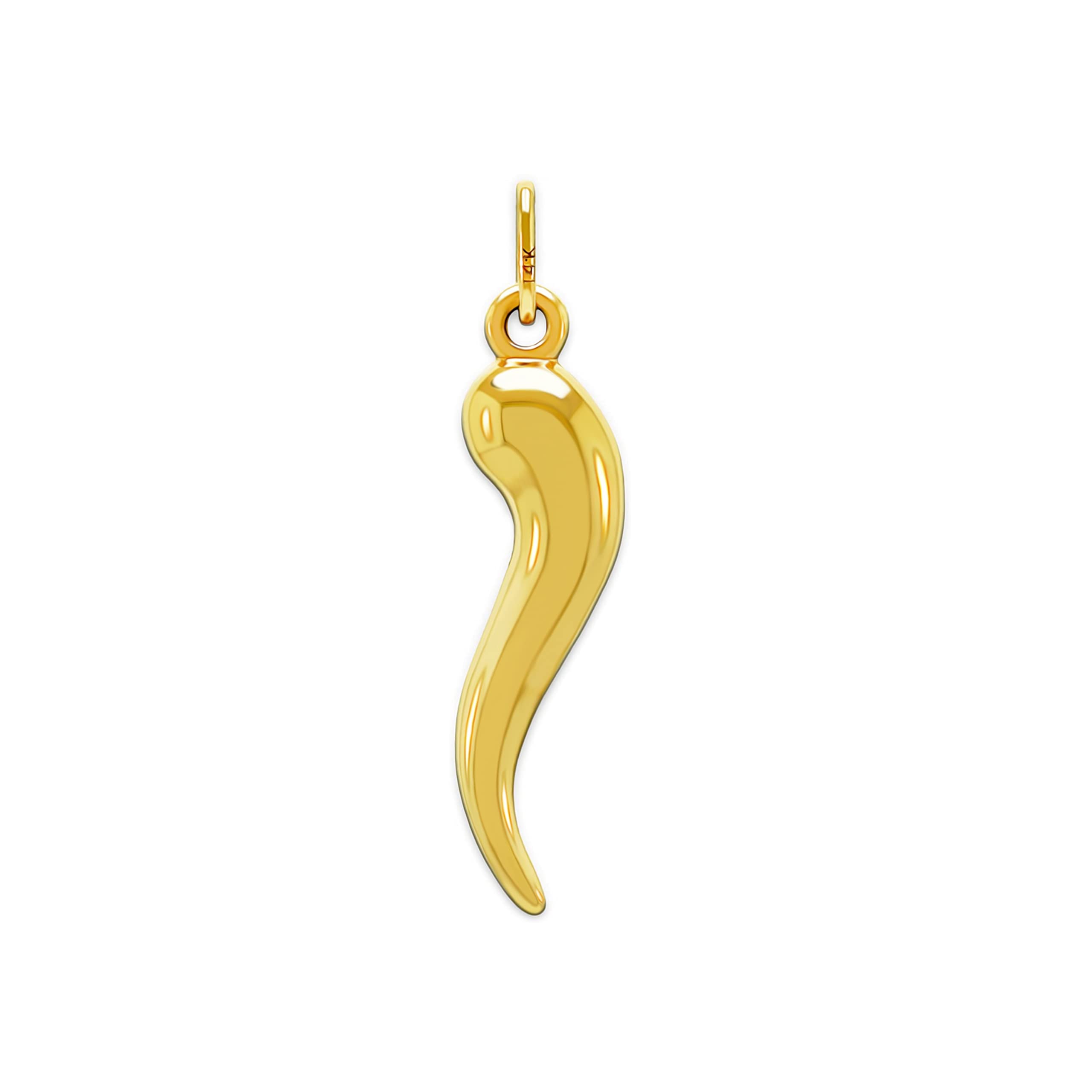 CA CHARMAMERICA Gold Italian Horn Charm - 10 Karat Solid Gold - Dangle Charm - Cornicello Charm Pendant (Small)