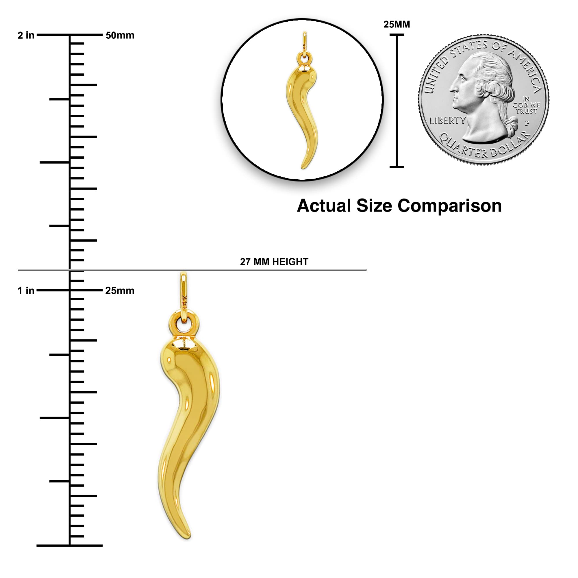 CA CHARMAMERICA Gold Italian Horn Charm - 10 Karat Solid Gold - Dangle Charm - Cornicello Charm Pendant (Small)