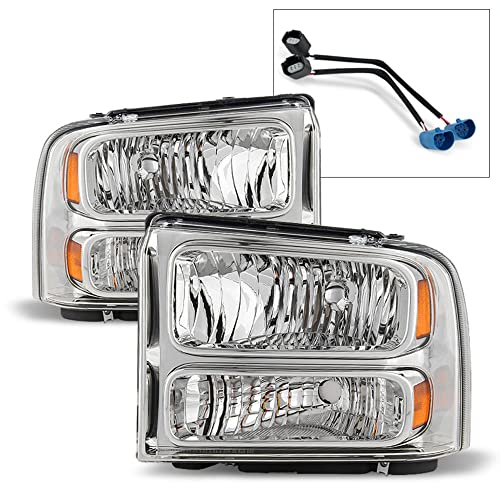 ACANII - For 1999-2004 Ford Super Duty F-250 F-350 Truck Excursion Conversion Chrome Headlights Headlamps Set Left+Right