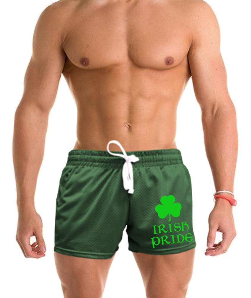 Interstate Apparel Men's Irish Pride Shamrock V514 Green Mesh Gym Shorts Large