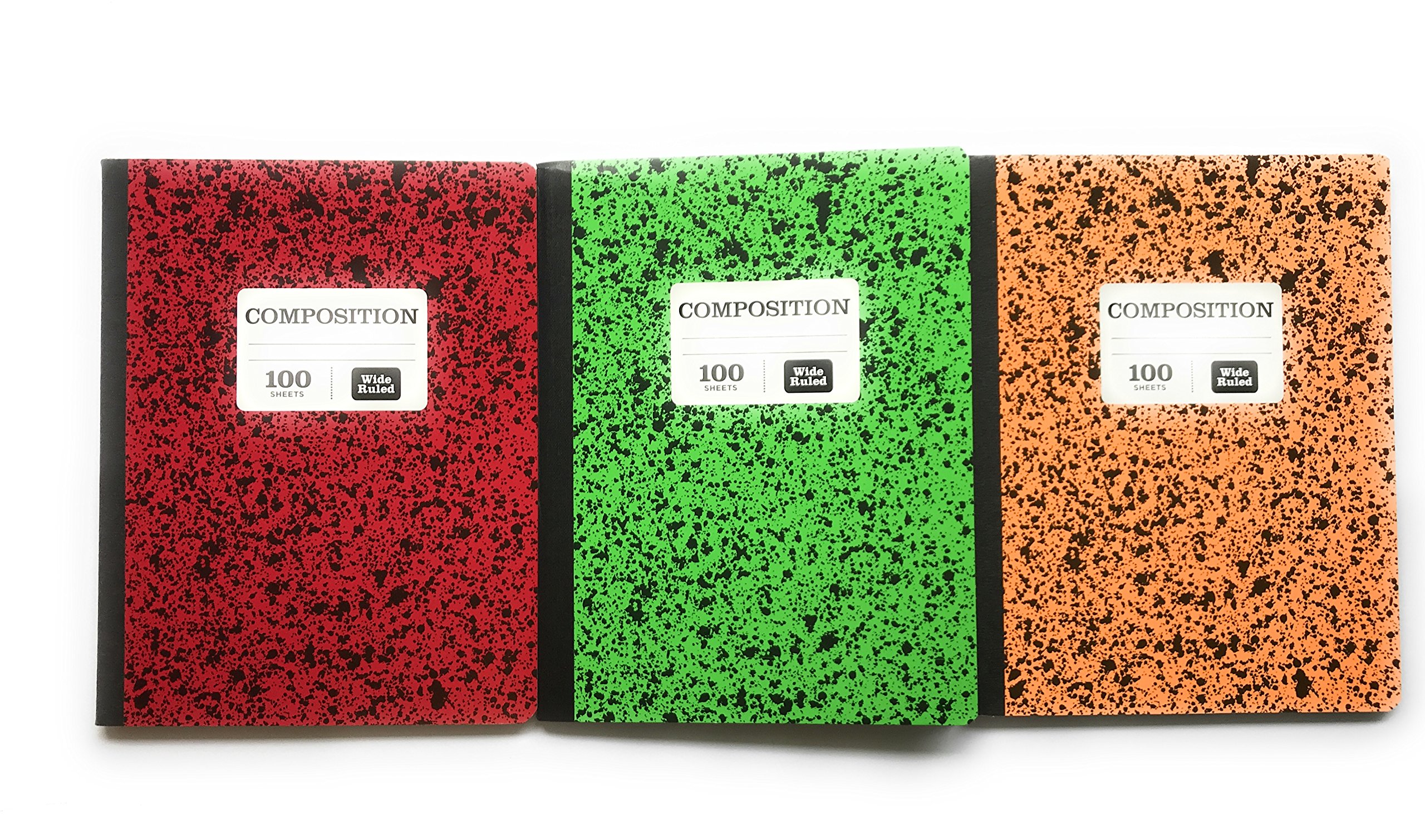 Pen+Gear College Ruled Composition Book 3 Pack - Red, Green, Orange Marbled