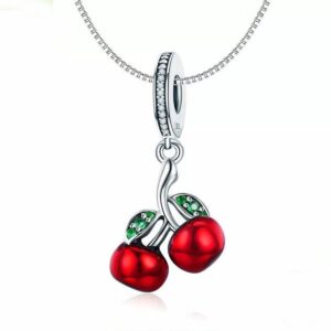 ABAOLA Cherry Dangle 925 Sterling Silver Fruit Charm Beads for Fashion Charms Bracelet & Necklace