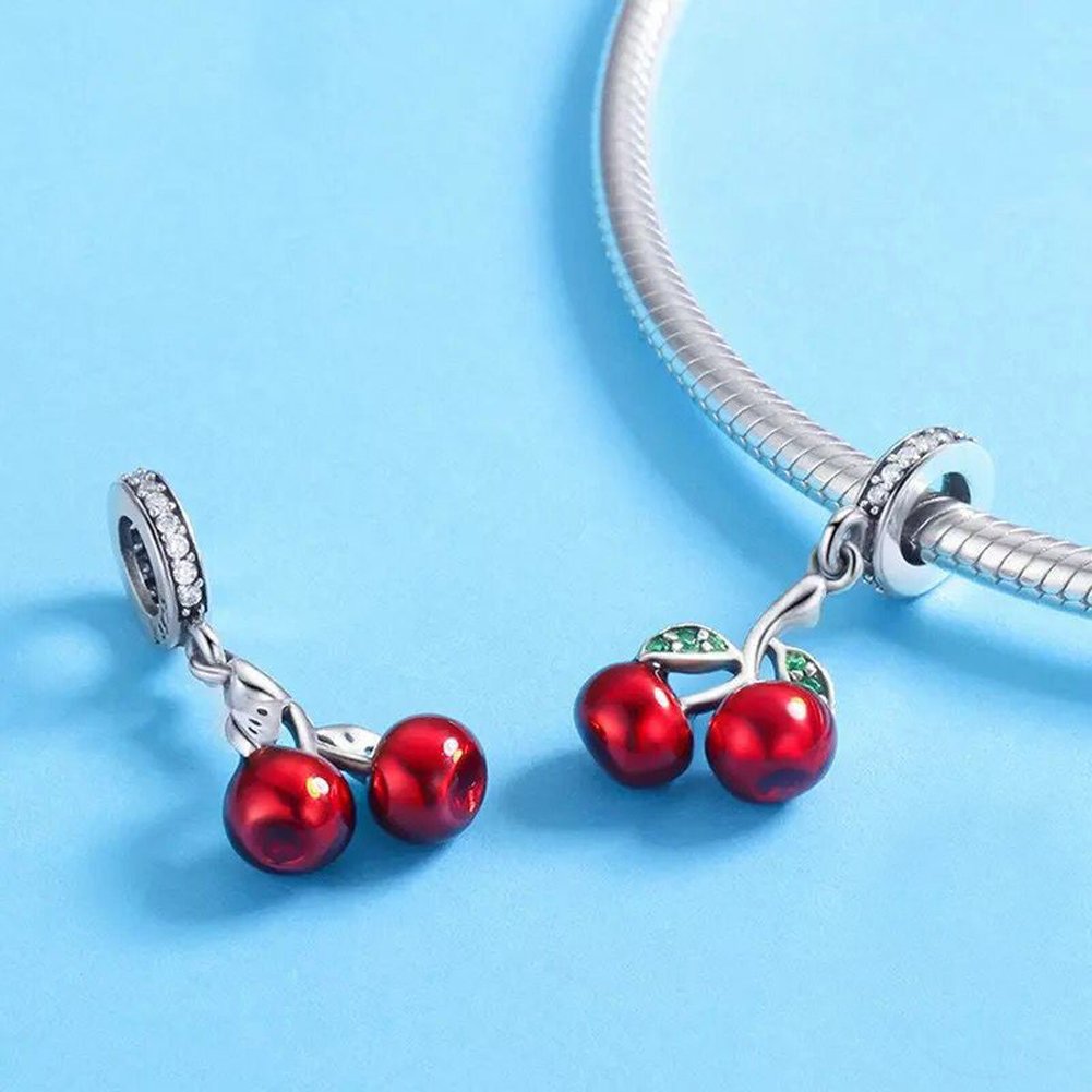 ABAOLA Cherry Dangle 925 Sterling Silver Fruit Charm Beads for Fashion Charms Bracelet & Necklace