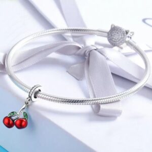 ABAOLA Cherry Dangle 925 Sterling Silver Fruit Charm Beads for Fashion Charms Bracelet & Necklace