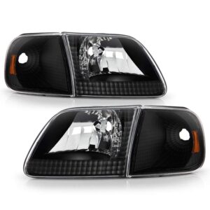 ACANII - For 1997-2003 Ford F150 Expedition Black Headlights+Corner Signal Lights Driver + Passenger Side