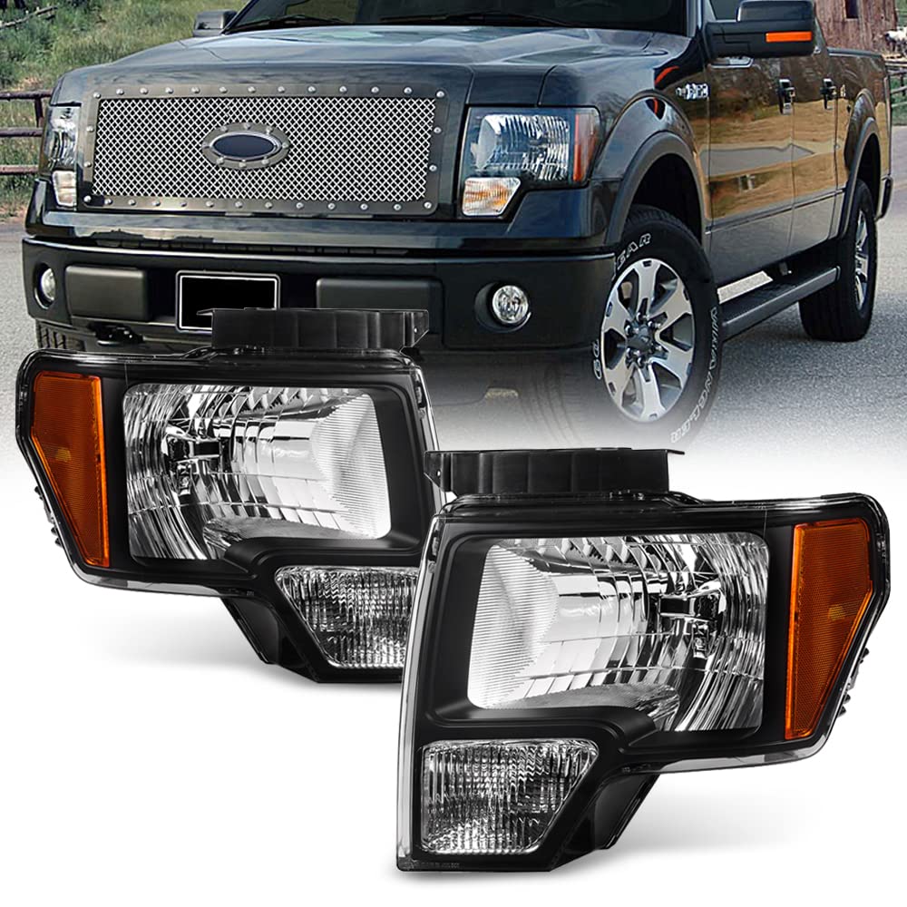 ACANII - For Black 2009-2014 Ford F150 Replacement Headlights Lamps Aftermarket Driver + Passenger Side