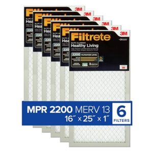 filtrete 16x25x1 ac furnace air filter, merv 13, mpr 2200, elite allergen, bacteria & virus filter, 3-month pleated 1-inch electrostatic air cleaning filter, 6-pack (actual size 15.69x24.69x0.78 in)