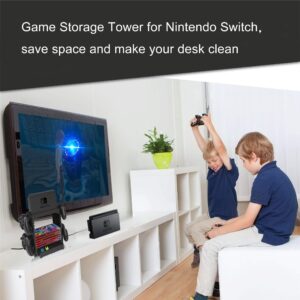 J&TOP Multifunctional Game Disk Storage Tower Holder Compatible with Nintendo Switch/OLED Console and Switch Pro Controllers