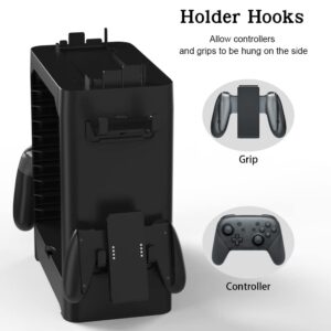 J&TOP Multifunctional Game Disk Storage Tower Holder Compatible with Nintendo Switch/OLED Console and Switch Pro Controllers