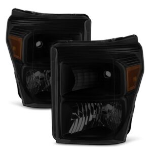 acanii - for black smoke 2011-2016 ford f250 f350 f450 super duty headlights driver + passenger side 11-16