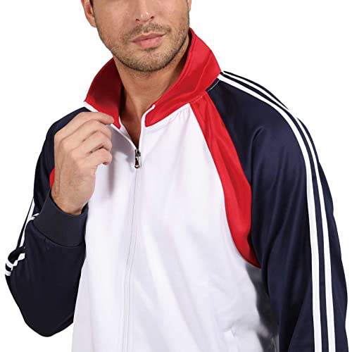 Sun Lorence Men's Athletic Running Tracksuit Set Casual Full Zip Jogging Sweat Suit White M