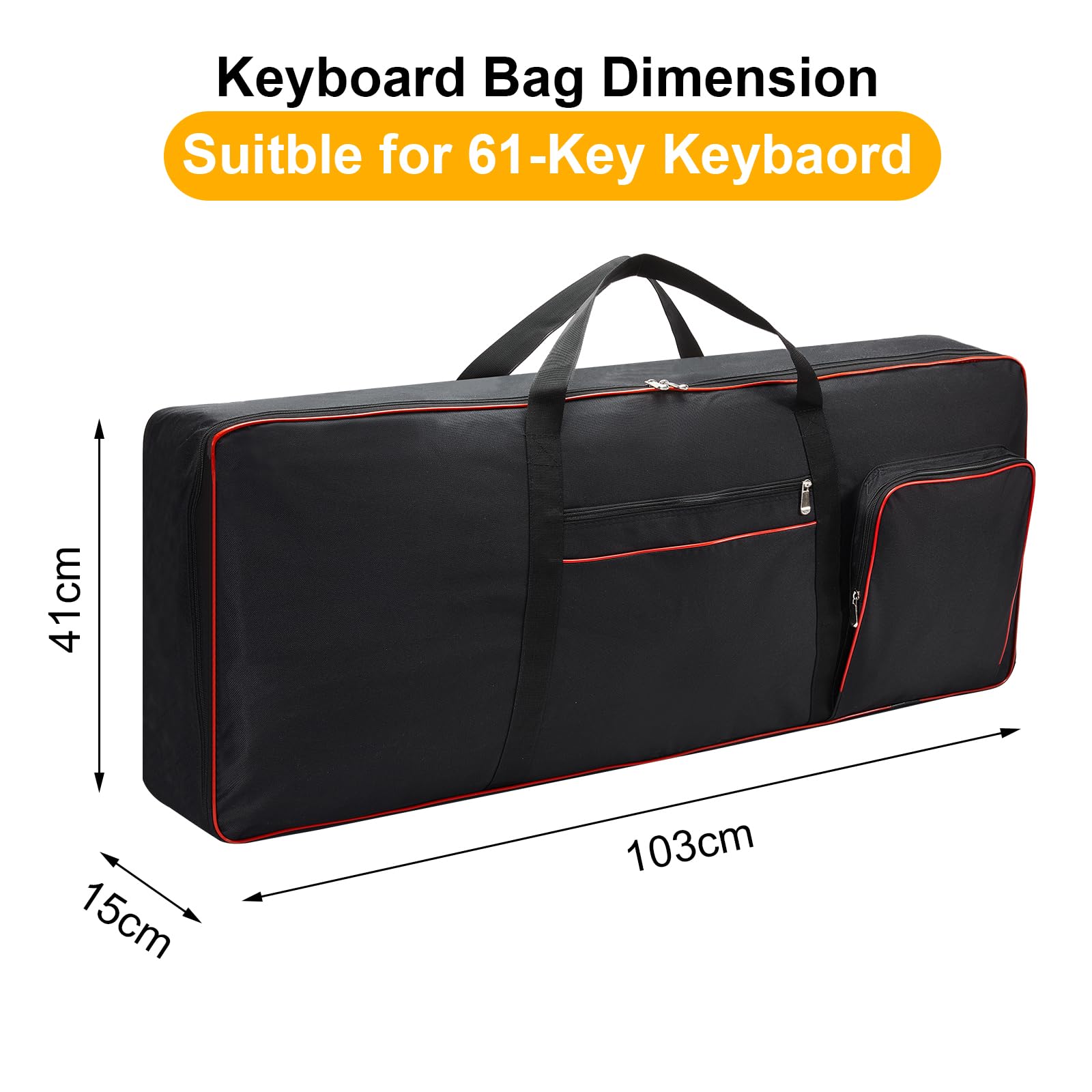 61 Key Keyboard Case,Electric Keyboard Bag Piano Gig Bag,Waterproof Keyboard Cover,600D Oxford Cloth Keyboard Carrying Case with 10mm Cotton Padded Keyboard Case Bag.40.1"x15.7"x4.7 Black+Red