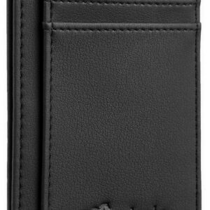 Travelambo Front Pocket Minimalist Leather Slim Wallet RFID Blocking Medium Size(Black Delux)