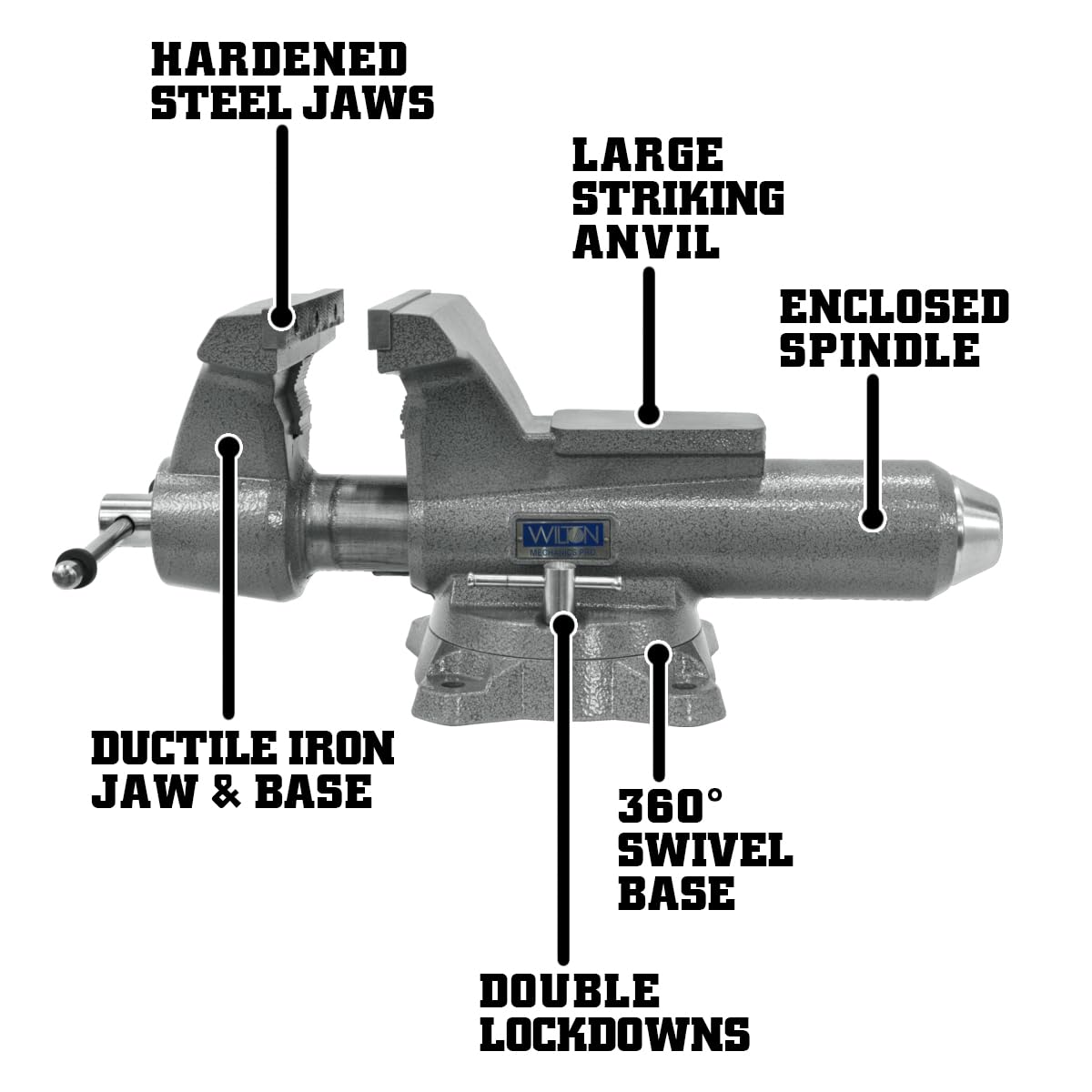 Wilton Mechanics Pro Bench Vise, 10" Jaw Width, 12" Jaw Opening, 5-1/4" Throat (Model 8100M)