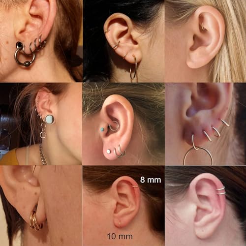 FIBO STEEL 9 Pcs Stainless Steel 16g Cartilage Hoop Earrings for Men Women Nose Hoop Ring Helix Septum Conch Daith Lip Tragus Piercing Jewelry