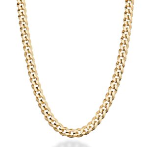 Miabella Solid 18K Gold Over 925 Sterling Silver Italian 5mm Diamond-Cut Cuban Link Curb Chain Necklace for Women Men, Made in Italy (24 Inches)