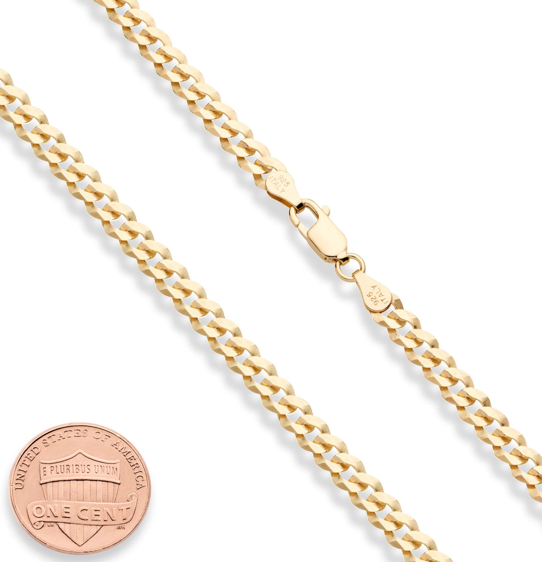 Miabella Solid 18K Gold Over 925 Sterling Silver Italian 5mm Diamond-Cut Cuban Link Curb Chain Necklace for Women Men, Made in Italy (24 Inches)