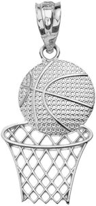 10k white gold basketball & hoop sports charm pendant