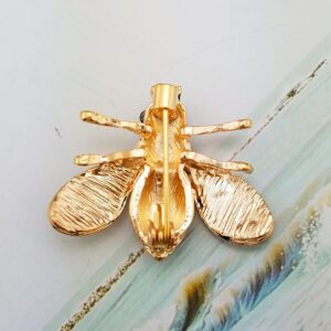 SELOVO Honeybee Bee Yellow Enamel Small Brooch Pin Set 2 Pcs Gold Tone Crystal