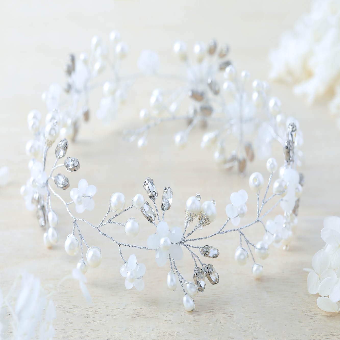 Unicra Flower Bride Wedding Hair Vine Crystal Bridal Headbands Flower Girls Headpiece Pearl Hair Accessories for Women and Girls (Silver)