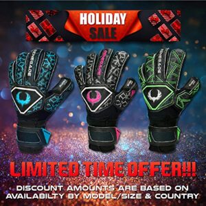 Renegade GK Triton Specter Goalie Gloves with Pro-Tek Fingersaves | 3.5+3mm Super Grip & 4mm Duratek | Black & Blue Soccer Goalkeeper Gloves (Size 5, Kids, Boys, Girls, Roll Cut, Level 2)