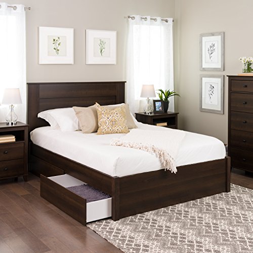 Prepac Select Queen 4-Post Raised Platform 4-Drawer Storage Bed, Modern Queen Storage Bed with Drawers 83" D x 63" W x 16" H, Espresso, EBSQ-1302-4K