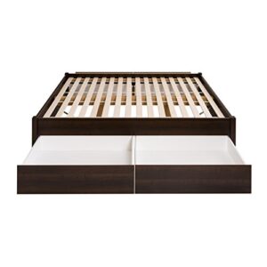 Prepac Select Queen 4-Post Raised Platform 4-Drawer Storage Bed, Modern Queen Storage Bed with Drawers 83" D x 63" W x 16" H, Espresso, EBSQ-1302-4K