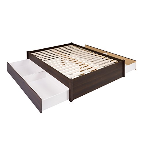 Prepac Select Queen 4-Post Raised Platform 4-Drawer Storage Bed, Modern Queen Storage Bed with Drawers 83" D x 63" W x 16" H, Espresso, EBSQ-1302-4K