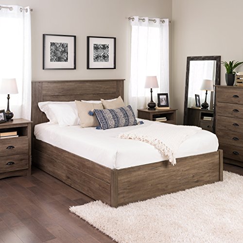 Prepac Select Queen 4-Post Raised Platform 4-Drawer Storage Bed, Modern Queen Storage Bed with Drawers 83" D x 63" W x 16" H, Drifted Gray, DBSQ-1302-4K