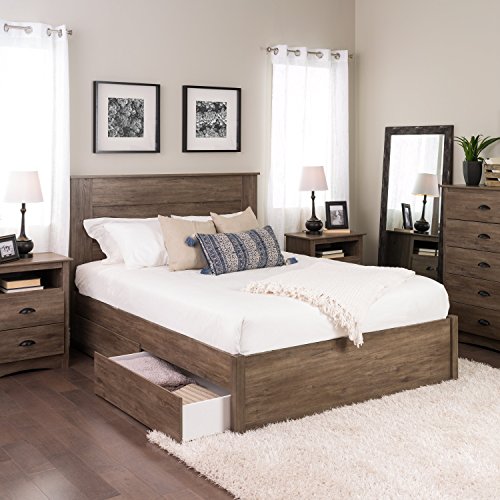 Prepac Select Queen 4-Post Raised Platform 4-Drawer Storage Bed, Modern Queen Storage Bed with Drawers 83" D x 63" W x 16" H, Drifted Gray, DBSQ-1302-4K