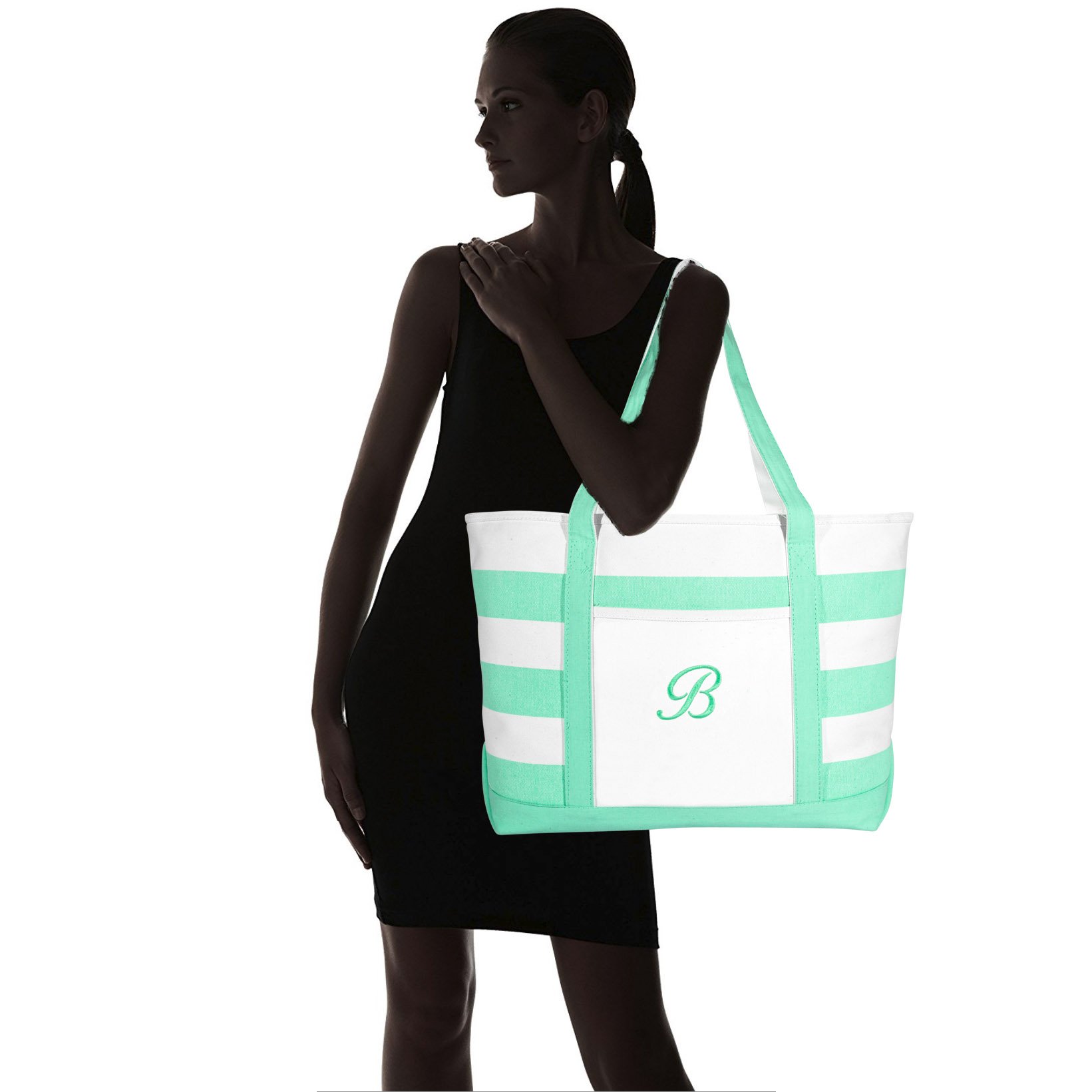 DALIX Monogram Beach Bag and Totes for Women Personalized Gifts Mint Green B