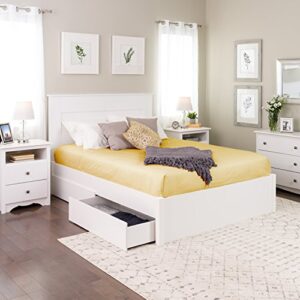 Prepac Select Queen 4-Post Raised Platform 4-Drawer Storage Bed, Modern Queen Storage Bed with Drawers 83" D x 63" W x 16" H, White, WBSQ-1302-4K