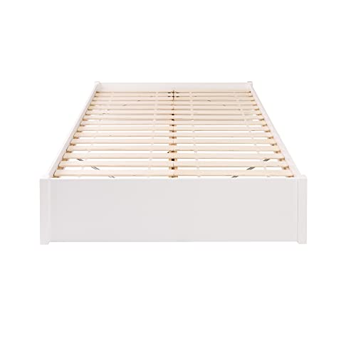 Prepac Select Queen 4-Post Raised Platform Bed with Under Bed Storage Space, Modern Queen Storage Bed 83" D x 63" W x 16" H, White, WBSQ-1302-2K