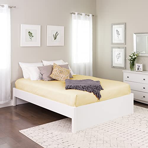 Prepac Select Queen 4-Post Raised Platform Bed with Under Bed Storage Space, Modern Queen Storage Bed 83" D x 63" W x 16" H, White, WBSQ-1302-2K