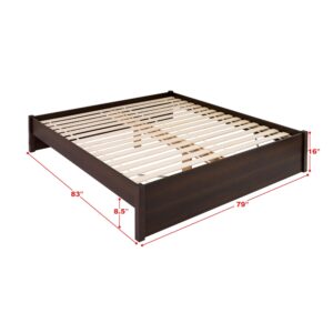 Prepac Select King 4-Post Raised Platform Bed with Under Bed Storage Space, Modern King Storage Bed 83" D x 79" W x 16" H, Espresso, EBSK-1302-2K