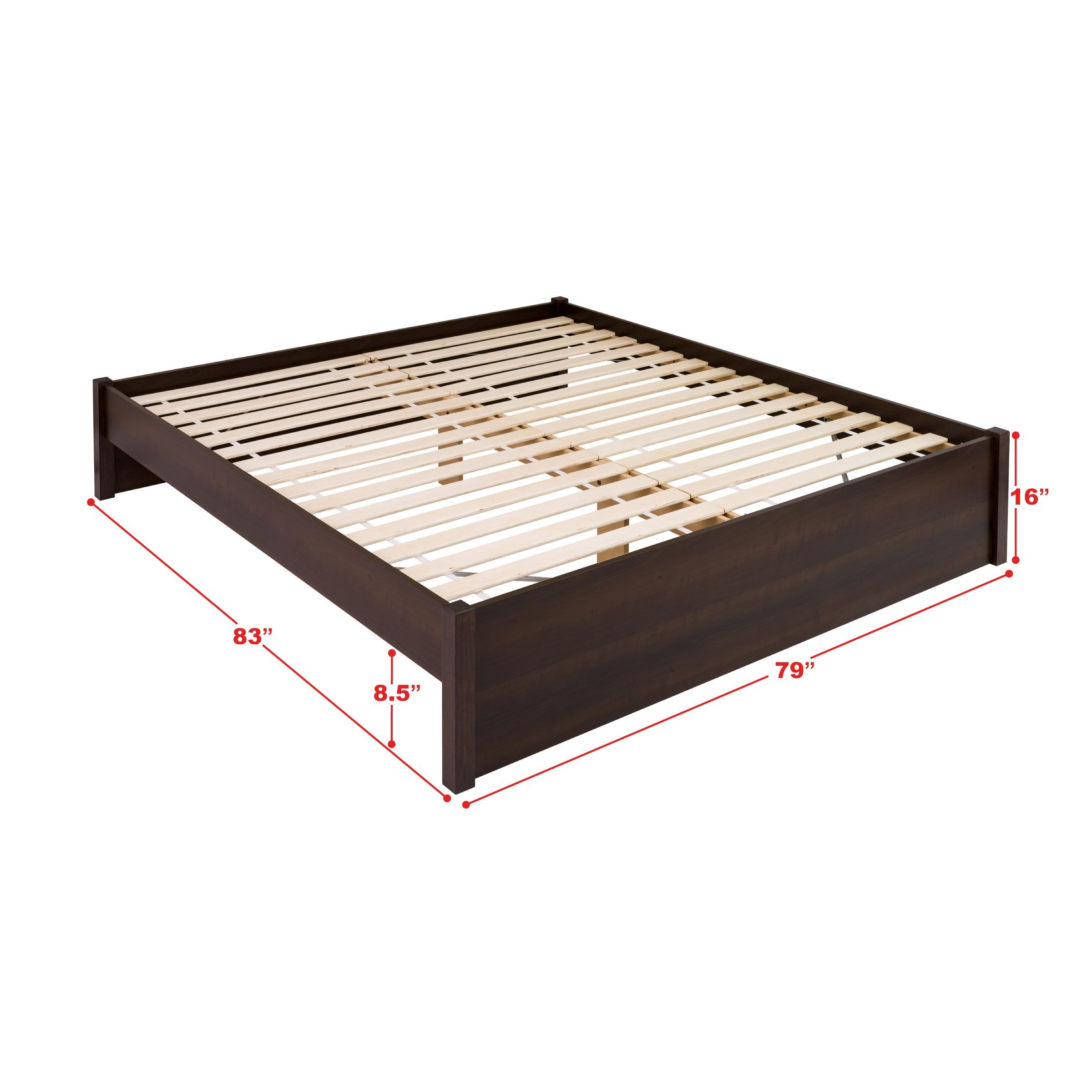 Prepac Select King 4-Post Raised Platform Bed with Under Bed Storage Space, Modern King Storage Bed 83" D x 79" W x 16" H, Espresso, EBSK-1302-2K