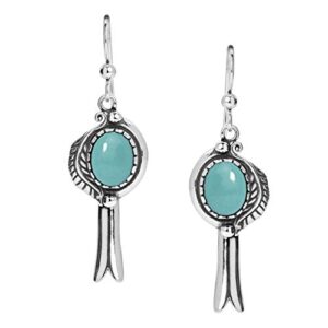 american west jewelry sterling silver women’s drop & dangle earrings leaf and squash blossom design blue/green turquoise gemstone