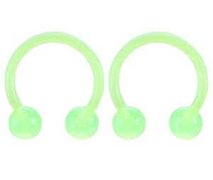 pierced owl 16ga glow in the dark flexible horseshoe circular barbells, sold as a pair (green)