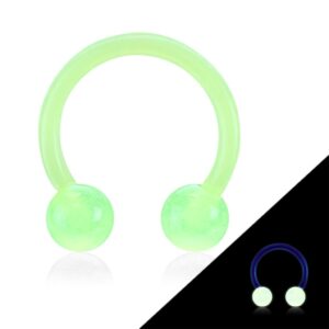 Pierced Owl 16GA Glow in The Dark Flexible Horseshoe Circular Barbells, Sold as a Pair (Green)