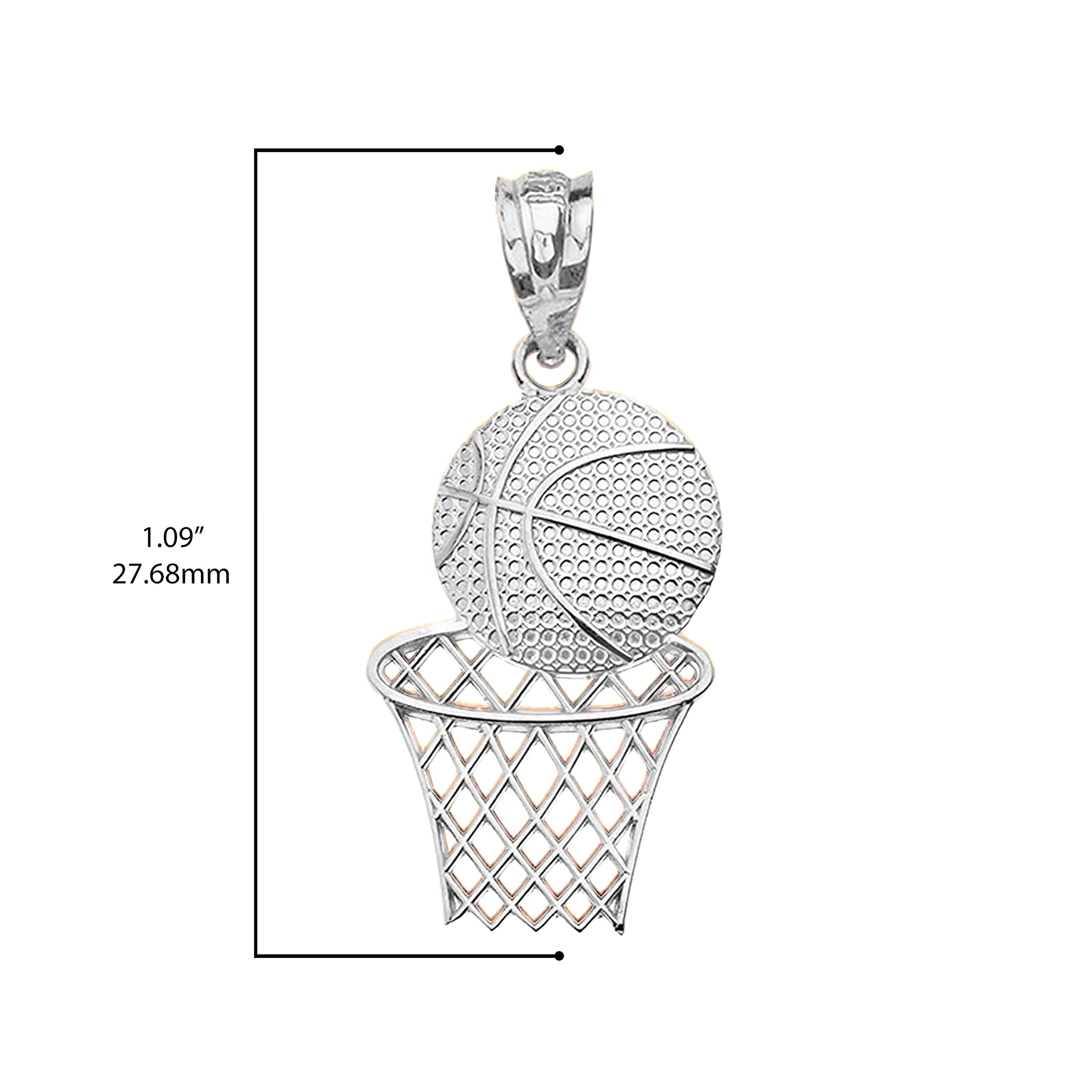 Claddagh Gold .925 Sterling Silver Basketball Hoop Sports Pendant Necklace, 16"