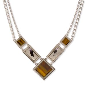 1928 jewelry gemstone square chain pendant necklace for women 16" + 3" extender (brown)