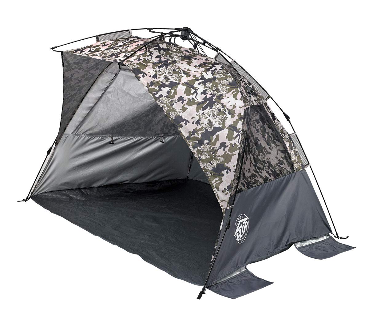 E-Z UP Wedge Portable Beach Tent, 51"x51" Entrance with 3 Roll-Up Windows and Storage Pocket, Camo Spring