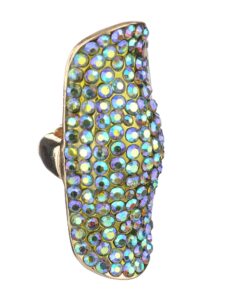 nyfashion101 women's stone studded curved boho fashion stretch ring, green tint aurora borealis