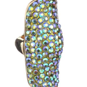 NYFASHION101 Women's Stone Studded Curved Boho Fashion Stretch Ring, Green Tint Aurora Borealis